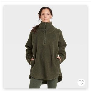 Brand new, never worn Womens Sherpa Longline 1/2 Zip - Olive Green